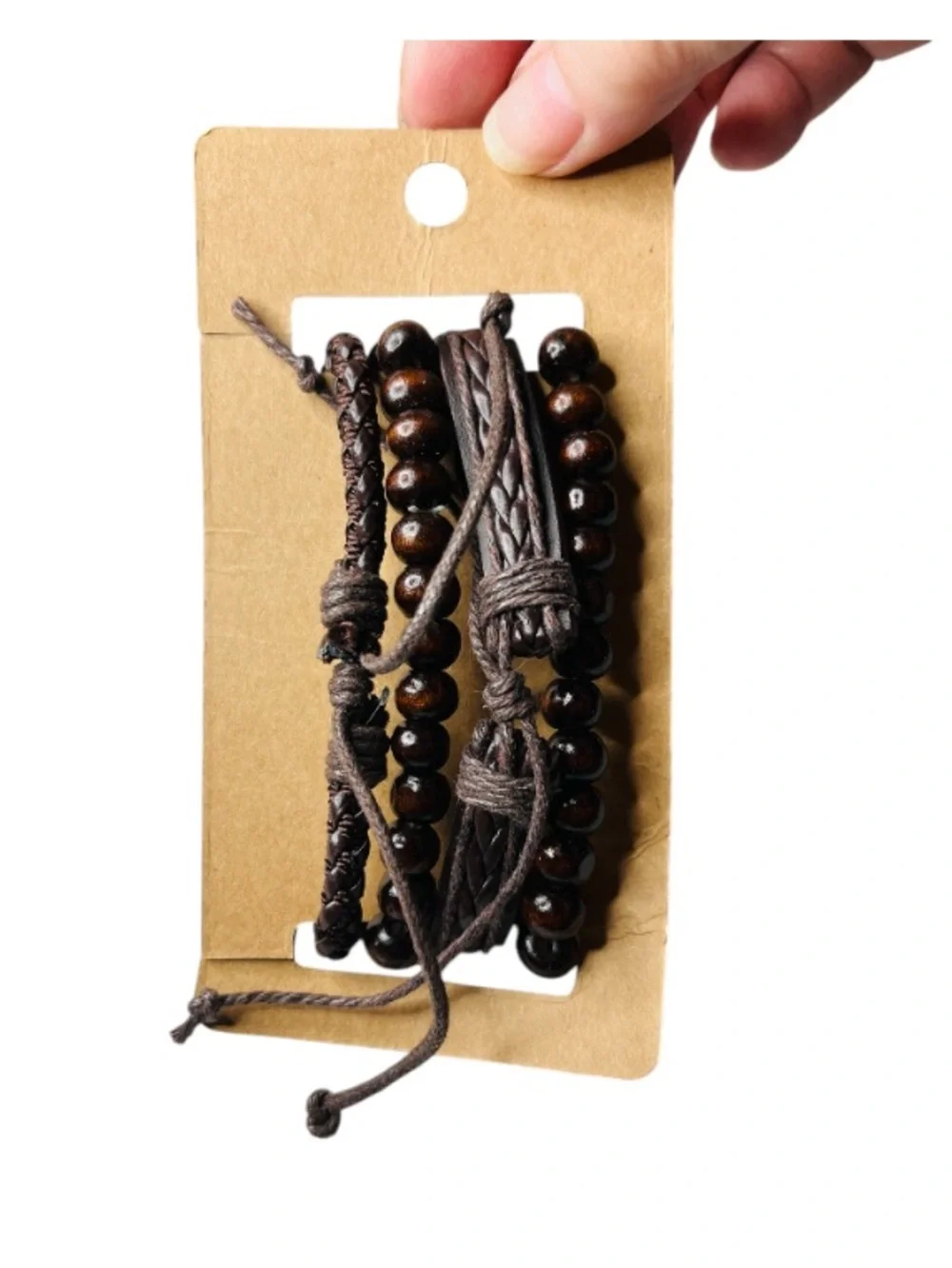 NWT Fashion Jewelry Men's Brown Beaded Bracelet Set - Picture 2 of 2